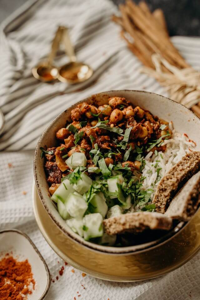 A meal of vegetables and protein from the gym's nutrition photo library
